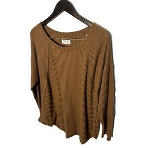 Maurices 24/7 Shirt Camel Top Brown Waffle Knit plus size OX